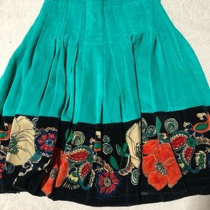 Anthropologie Velvet Beaded skirt Aqua Green floral
